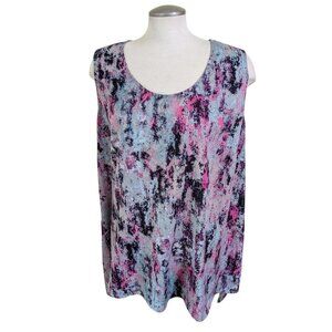 Penningtons Womens Plus Size 3X Top Pink Multicolor Sleeveless Career Casual